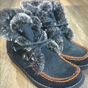 Men's Black and Orange Fur-Lined Sneakers